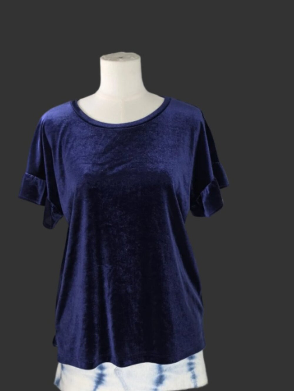 Old Navy Velvet Ruffle Sleeve Top | Navy Blue | Medium